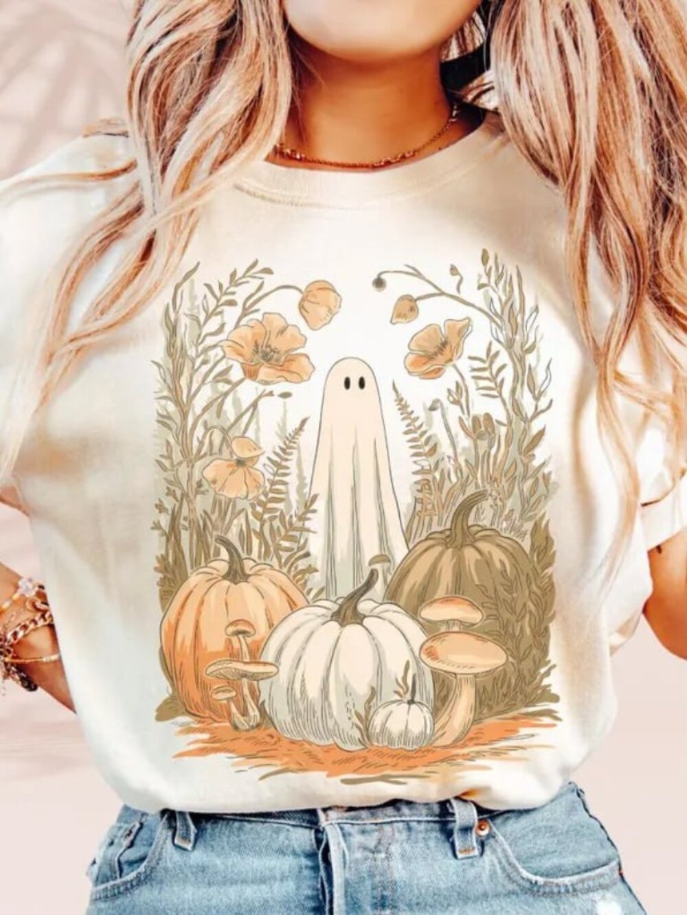 Ghost Pumpkin Tee, Cute Halloween Shirt, Autumn Pumpkin Tee